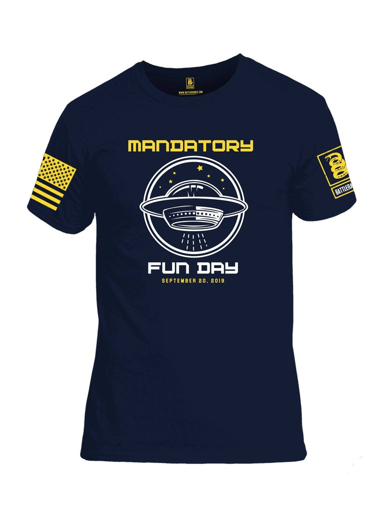 Battleraddle Mandatory Fun Day Yellow Sleeve Print Mens Cotton Crew Neck T Shirt shirt|custom|veterans|Apparel-Mens T Shirt-cotton