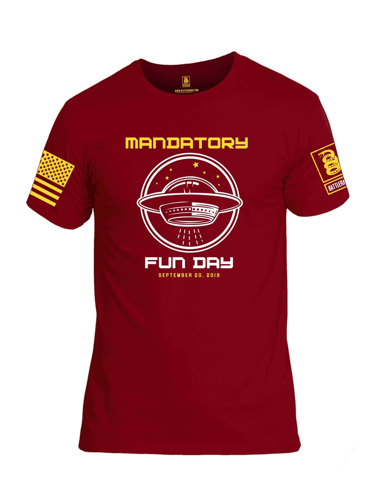 Battleraddle Mandatory Fun Day Yellow Sleeve Print Mens Cotton Crew Neck T Shirt shirt|custom|veterans|Apparel-Mens T Shirt-cotton