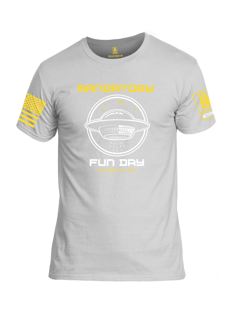 Battleraddle Mandatory Fun Day Yellow Sleeve Print Mens Cotton Crew Neck T Shirt shirt|custom|veterans|Apparel-Mens T Shirt-cotton