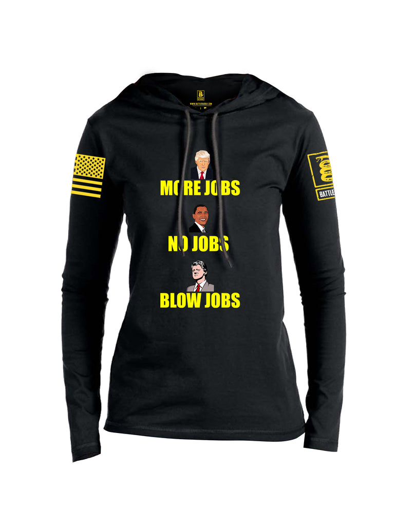 Battleraddle More Jobs No Jobs Blow Jobs Yellow Sleeve Print Womens Thin Cotton Lightweight Hoodie