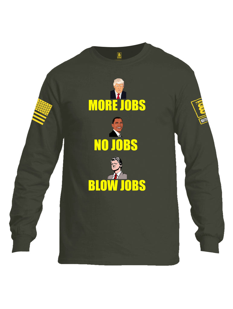 Battleraddle More Jobs No Jobs Blow Jobs Yellow Sleeve Print Mens Cotton Long Sleeve Crew Neck T Shirt