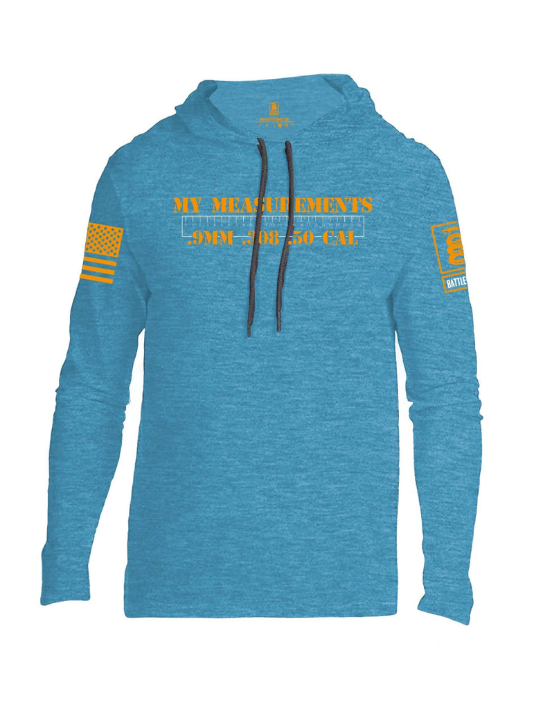 Battleraddle My Measurements .9mm .308 .50 Cal Orange Sleeve Print Mens Thin Cotton Lightweight Hoodie shirt|custom|veterans|Apparel-Mens Hoodie-Cotton