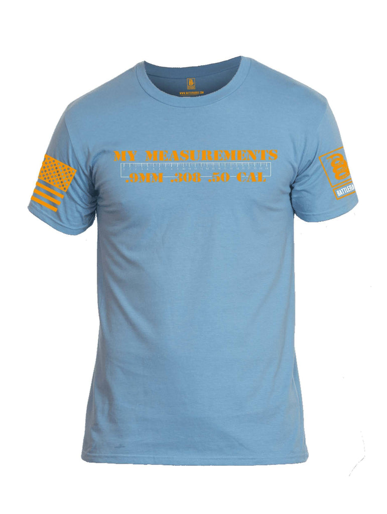 Battleraddle My Measurements .9mm .308 .50 Cal Orange Sleeve Print Mens Cotton Crew Neck T Shirt shirt|custom|veterans|Apparel-Mens T Shirt-cotton
