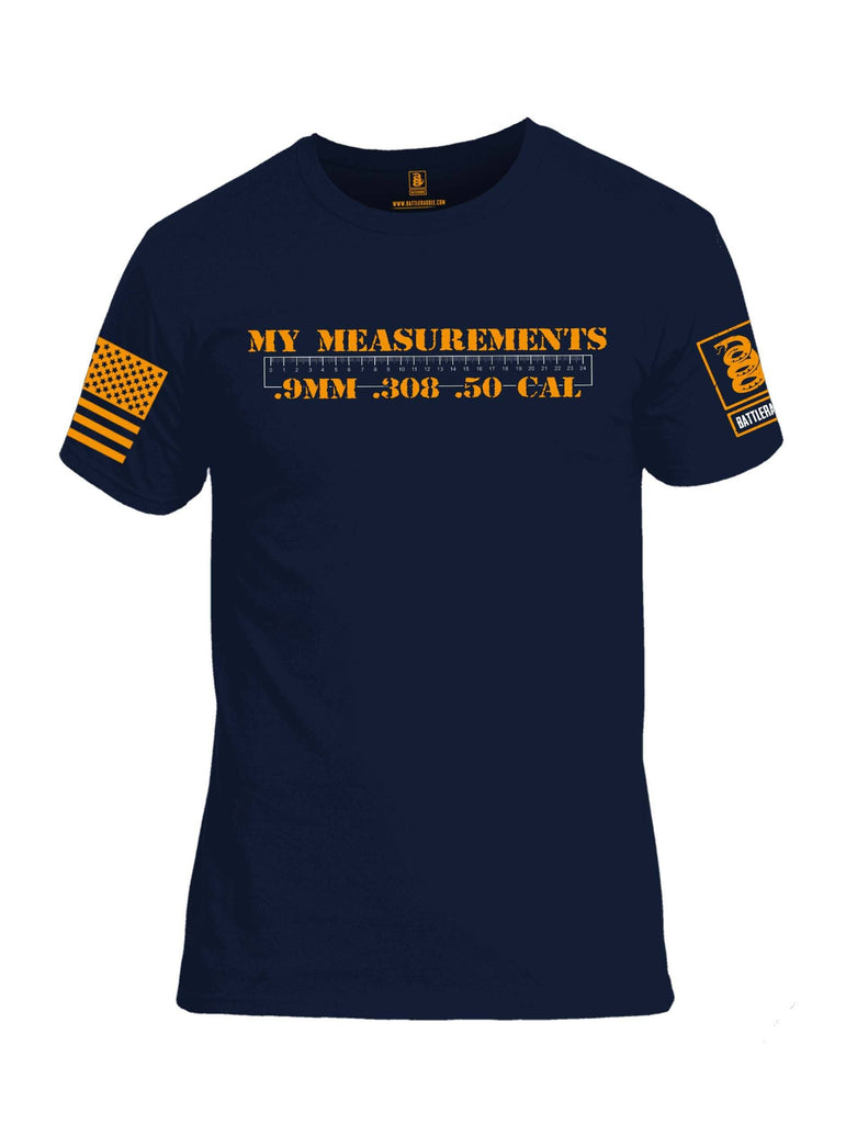 Battleraddle My Measurements .9mm .308 .50 Cal Orange Sleeve Print Mens Cotton Crew Neck T Shirt shirt|custom|veterans|Apparel-Mens T Shirt-cotton