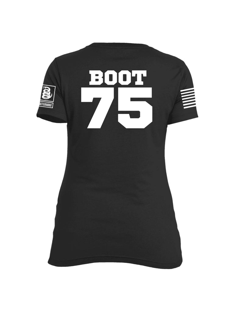 Battleraddle Marines Crayon Boot 75 White Sleeve Print Womens Cotton Crew Neck T Shirt