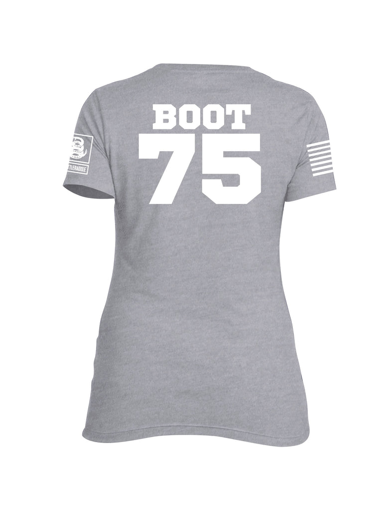 Battleraddle Marines Crayon Boot 75 White Sleeve Print Womens Cotton Crew Neck T Shirt