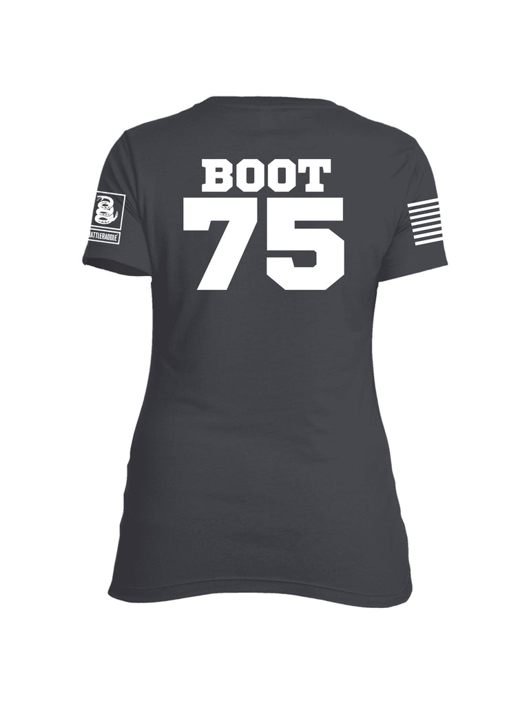 Battleraddle Marines Crayon Boot 75 White Sleeve Print Womens Cotton Crew Neck T Shirt