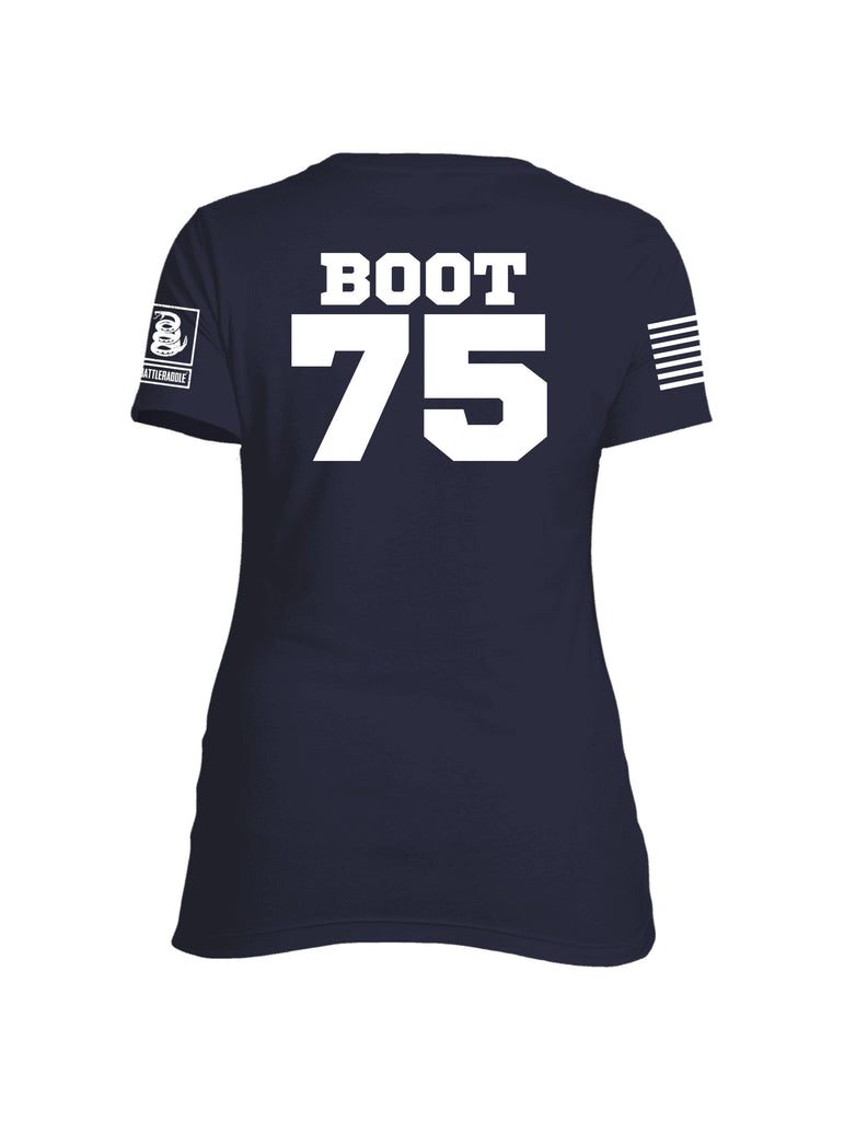 Battleraddle Marines Crayon Boot 75 White Sleeve Print Womens Cotton Crew Neck T Shirt