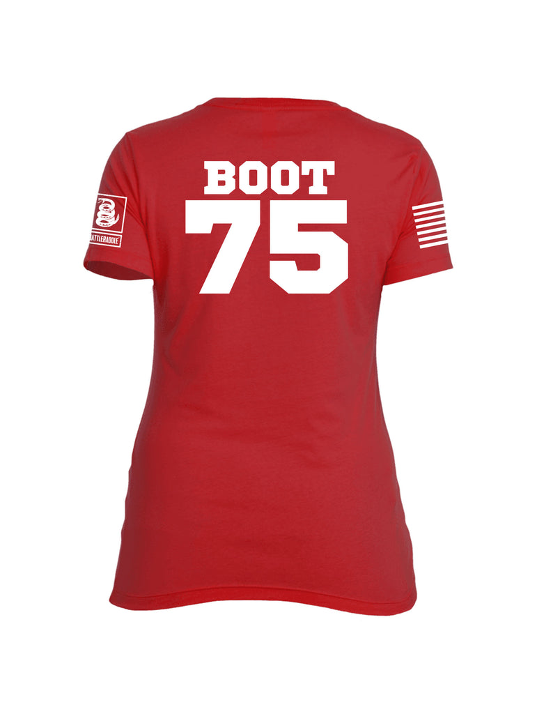 Battleraddle Marines Crayon Boot 75 White Sleeve Print Womens Cotton Crew Neck T Shirt