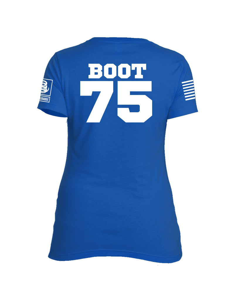 Battleraddle Marines Crayon Boot 75 White Sleeve Print Womens Cotton Crew Neck T Shirt