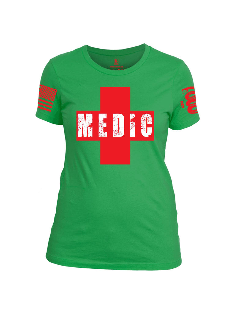 Battleraddle Medic Red Sleeve Print Womens Cotton Crew Neck T Shirt