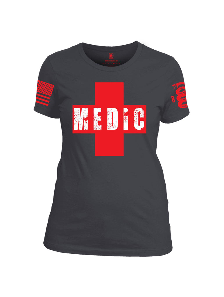 Battleraddle Medic Red Sleeve Print Womens Cotton Crew Neck T Shirt