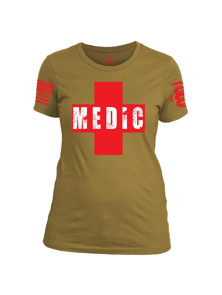 Battleraddle Medic Red Sleeve Print Womens Cotton Crew Neck T Shirt