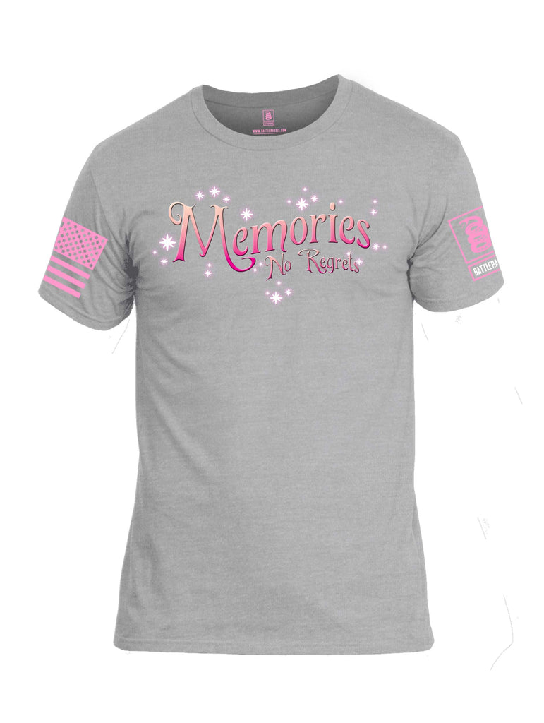 Battleraddle Memories No Regrets Pink Sleeve Print Mens Cotton Crew Neck T Shirt