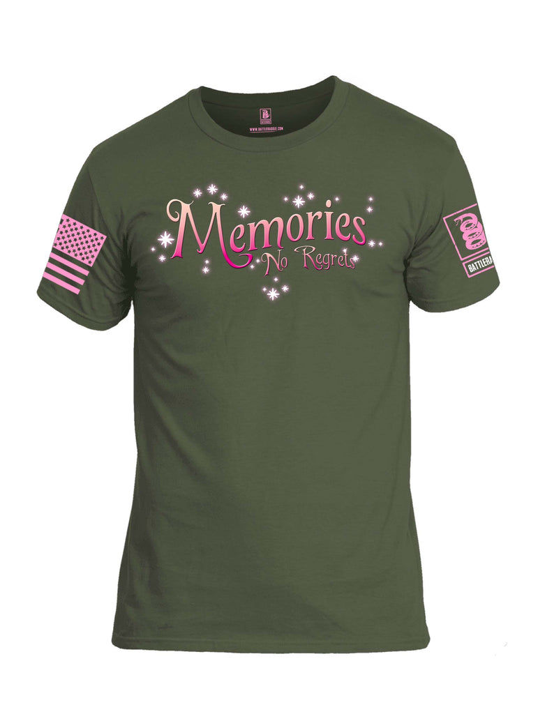 Battleraddle Memories No Regrets Pink Sleeve Print Mens Cotton Crew Neck T Shirt