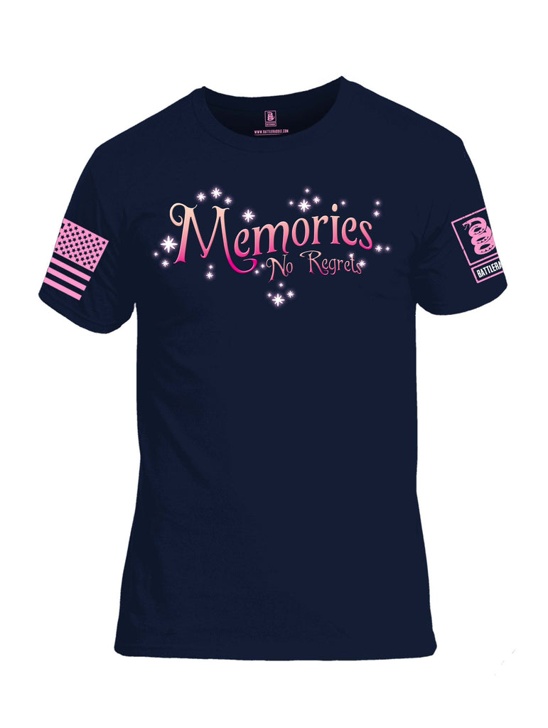 Battleraddle Memories No Regrets Pink Sleeve Print Mens Cotton Crew Neck T Shirt