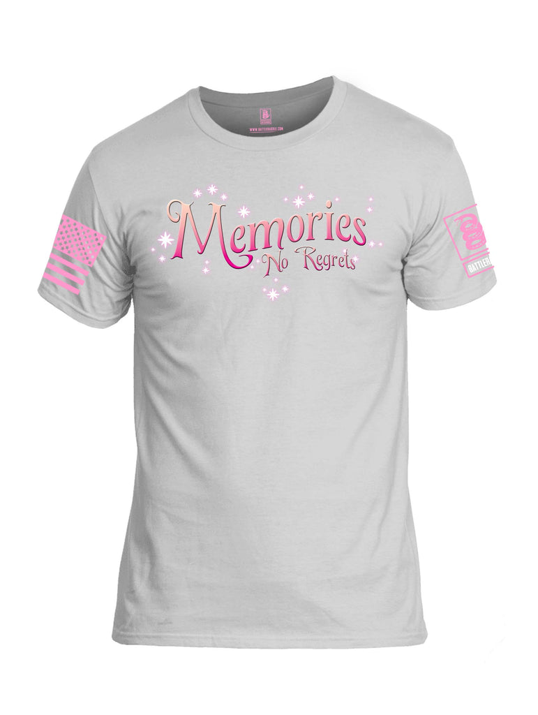 Battleraddle Memories No Regrets Pink Sleeve Print Mens Cotton Crew Neck T Shirt