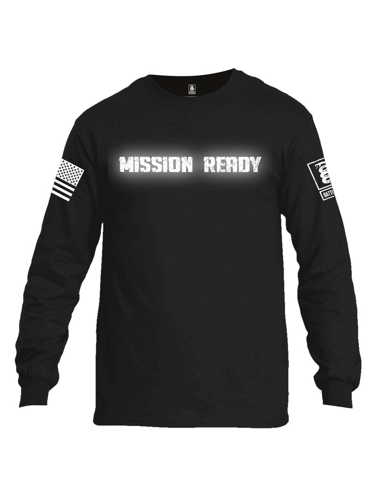 Battleraddle Mission Ready White Sleeve Print Mens Cotton Long Sleeve Crew Neck T Shirt