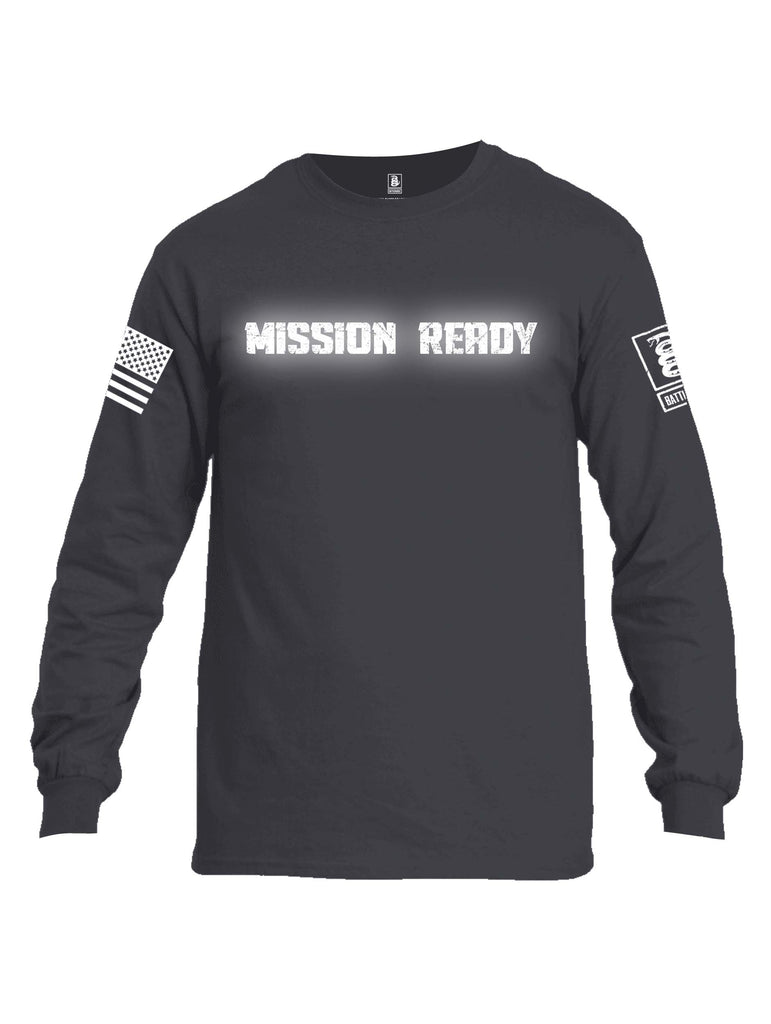 Battleraddle Mission Ready White Sleeve Print Mens Cotton Long Sleeve Crew Neck T Shirt