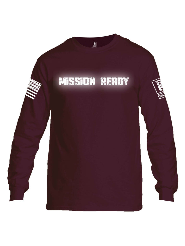 Battleraddle Mission Ready White Sleeve Print Mens Cotton Long Sleeve Crew Neck T Shirt