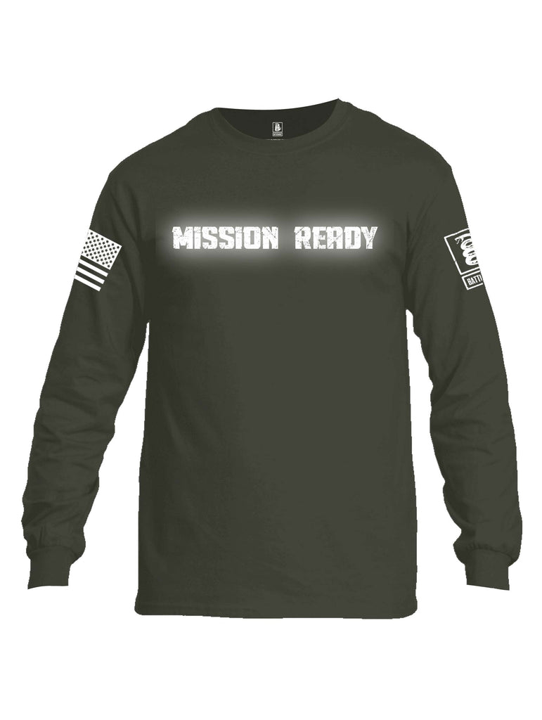 Battleraddle Mission Ready White Sleeve Print Mens Cotton Long Sleeve Crew Neck T Shirt