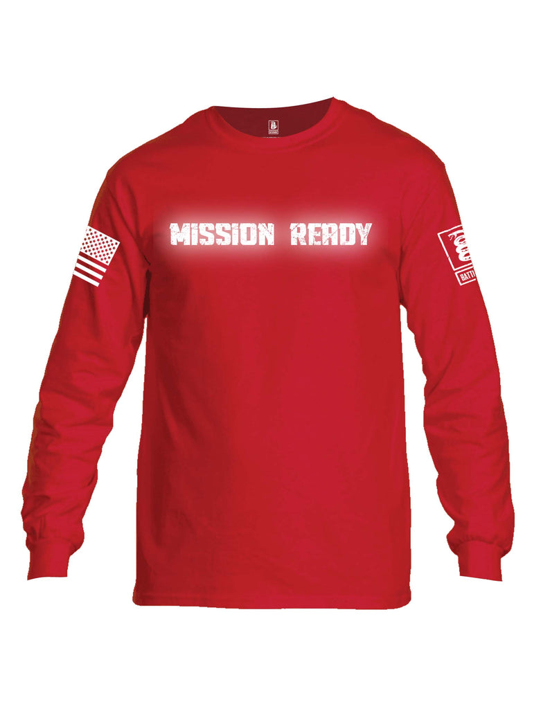 Battleraddle Mission Ready White Sleeve Print Mens Cotton Long Sleeve Crew Neck T Shirt