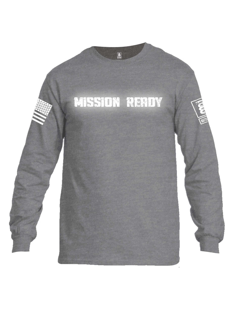 Battleraddle Mission Ready White Sleeve Print Mens Cotton Long Sleeve Crew Neck T Shirt