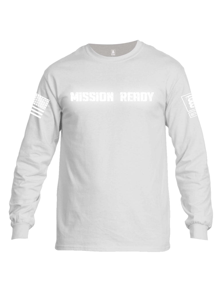 Battleraddle Mission Ready White Sleeve Print Mens Cotton Long Sleeve Crew Neck T Shirt