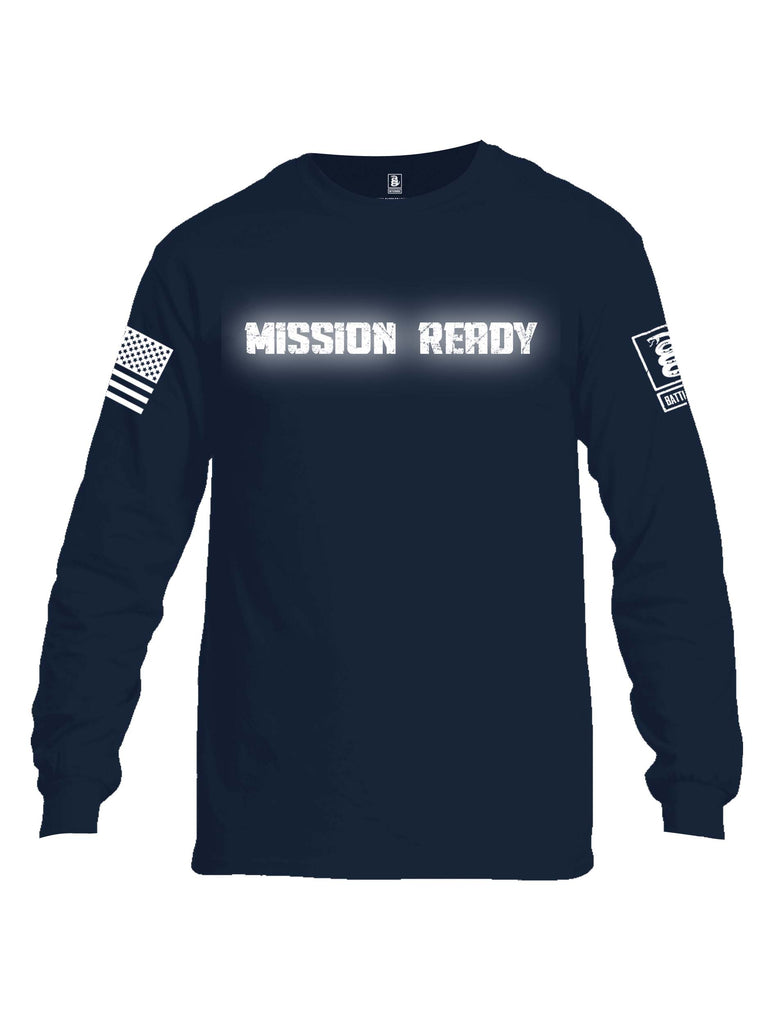 Battleraddle Mission Ready White Sleeve Print Mens Cotton Long Sleeve Crew Neck T Shirt