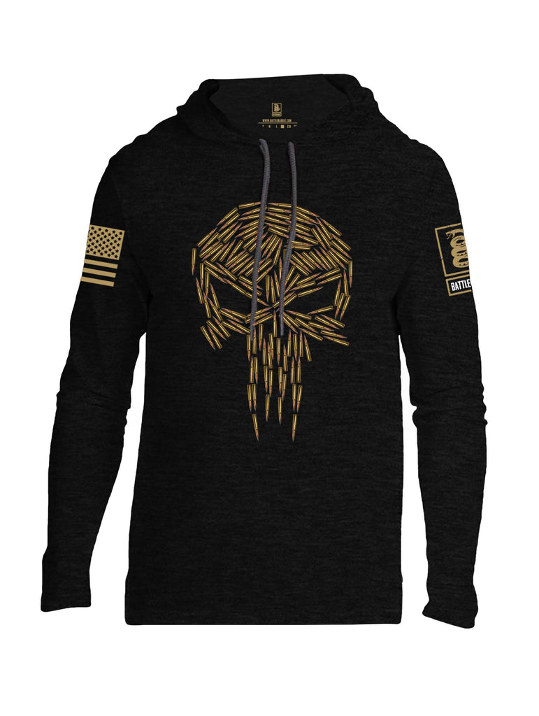 Battleraddle Mr. Expounder Brass Skull Bullets Brass Sleeve Print Mens Thin Cotton Lightweight Hoodie