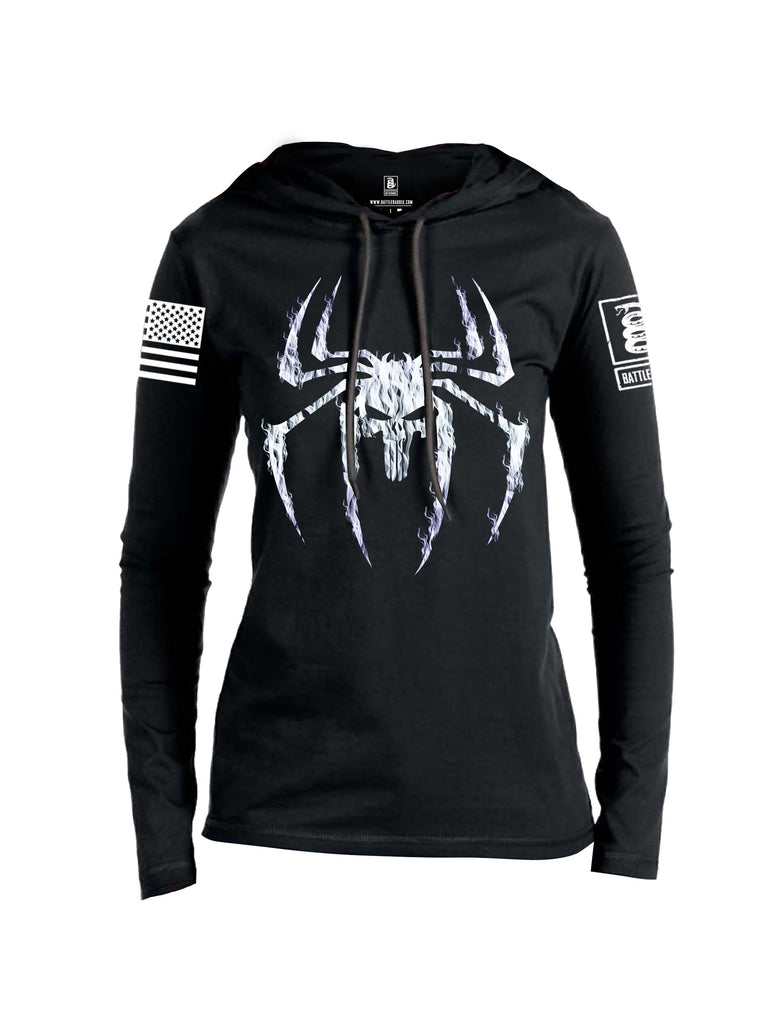 Battleraddle Mr. Expounder Venomize Villain Skull Fire White Sleeve Print Womens Thin Cotton Lightweight Hoodie