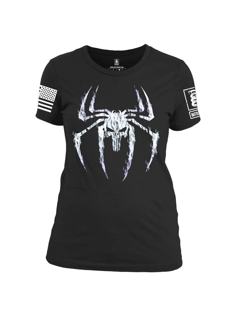 Battleraddle Mr. Expounder Venomize Villain Skull Fire White Sleeve Print Womens 100% Battlefit Polyester Crew Neck T Shirt