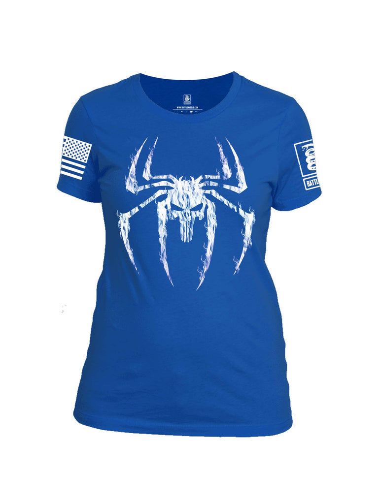 Battleraddle Mr. Expounder Venomize Villain Skull Fire White Sleeve Print Womens 100% Battlefit Polyester Crew Neck T Shirt