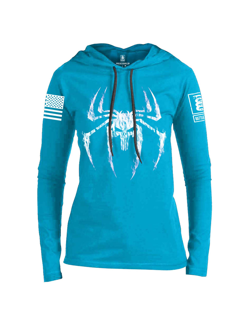 Battleraddle Mr. Expounder Venomize Villain Skull Fire White Sleeve Print Womens Thin Cotton Lightweight Hoodie
