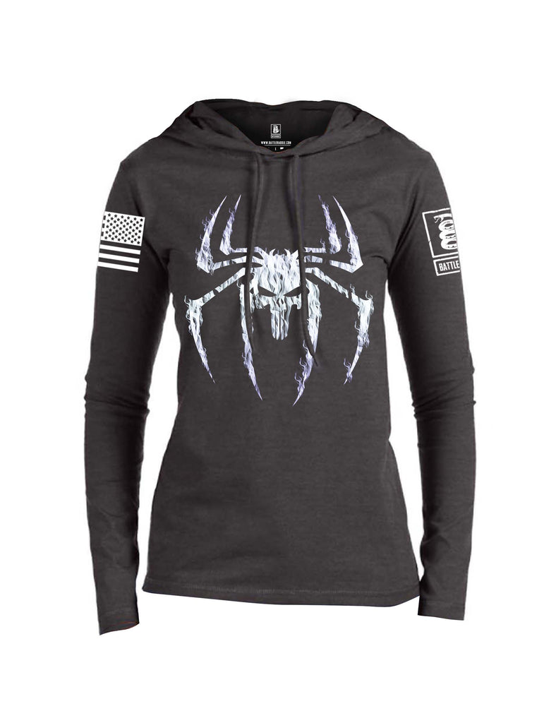 Battleraddle Mr. Expounder Venomize Villain Skull Fire White Sleeve Print Womens Thin Cotton Lightweight Hoodie