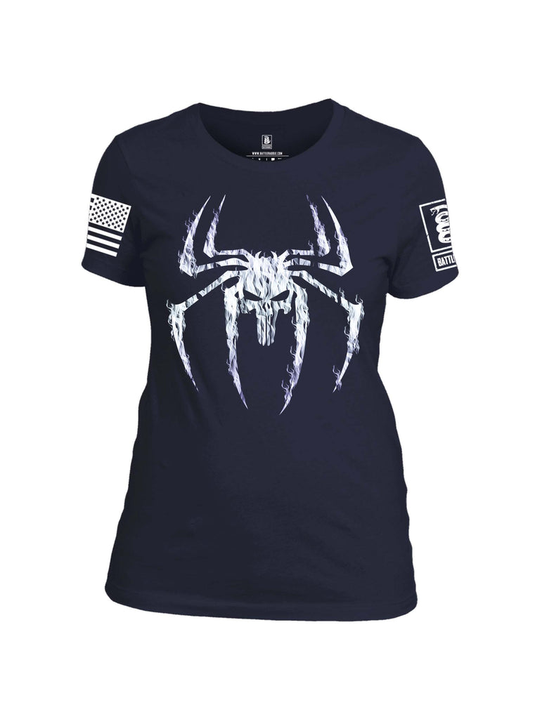 Battleraddle Mr. Expounder Venomize Villain Skull Fire White Sleeve Print Womens 100% Battlefit Polyester Crew Neck T Shirt