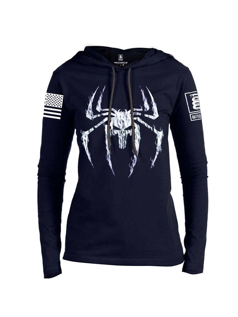 Battleraddle Mr. Expounder Venomize Villain Skull Fire White Sleeve Print Womens Thin Cotton Lightweight Hoodie