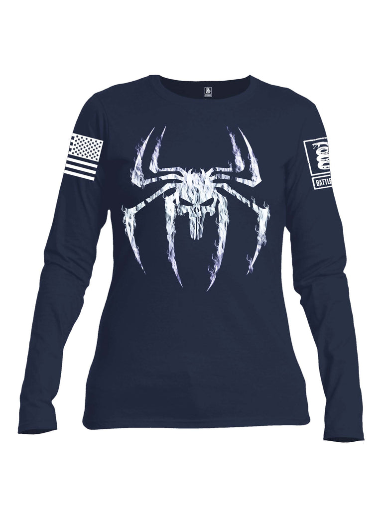 Battleraddle Mr. Expounder Venomize Villain Skull Fire White Sleeve Print Womens Cotton Long Sleeve Crew Neck T Shirt
