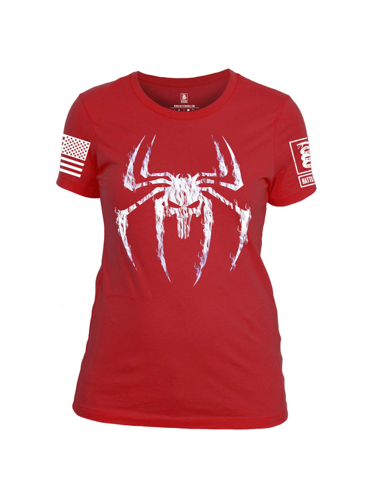 Battleraddle Mr. Expounder Venomize Villain Skull Fire White Sleeve Print Womens 100% Battlefit Polyester Crew Neck T Shirt