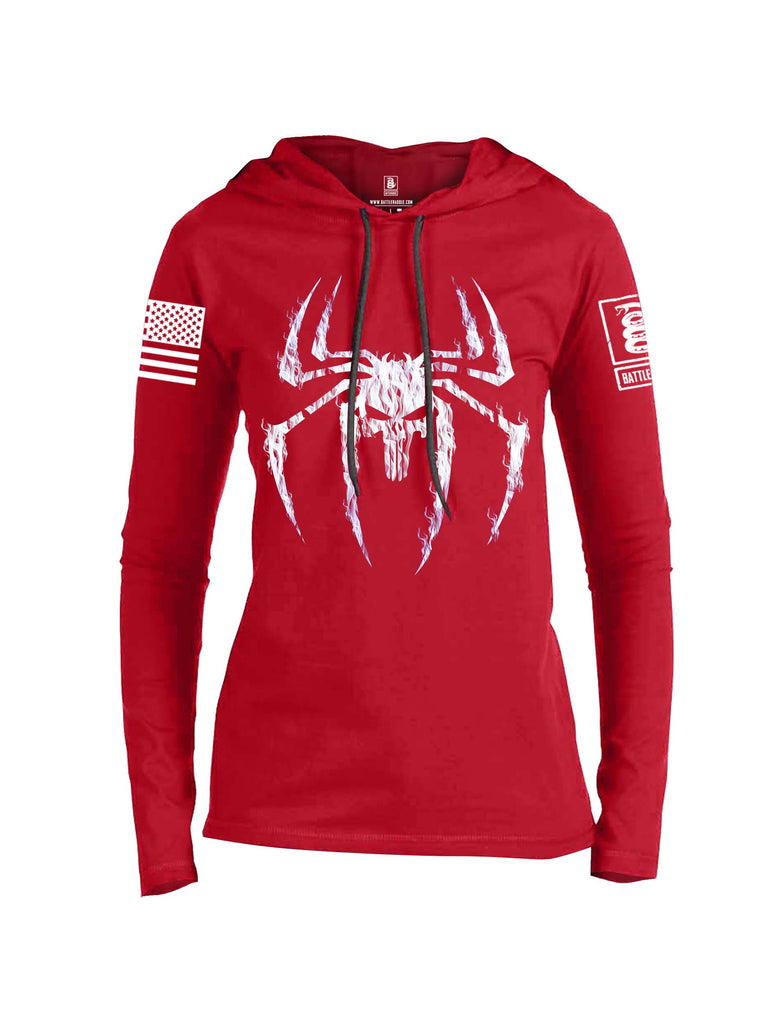 Battleraddle Mr. Expounder Venomize Villain Skull Fire White Sleeve Print Womens Thin Cotton Lightweight Hoodie