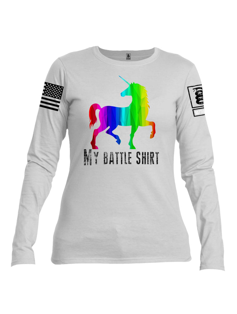 Battleraddle My Battle Shirt White Sleeve Print Womens Cotton Long Sleeve Crew Neck T Shirt