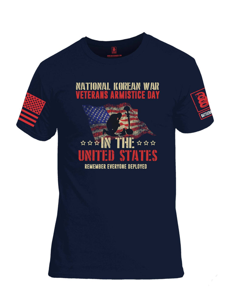 Battleraddle National Korean War Veterans Armistice Day In The United States Remember Everyone Deployed Red Sleeve Print Mens 100% Battlefit Polyester Crew Neck T Shirt shirt|custom|veterans|Apparel-Mens Shirts-DryFit