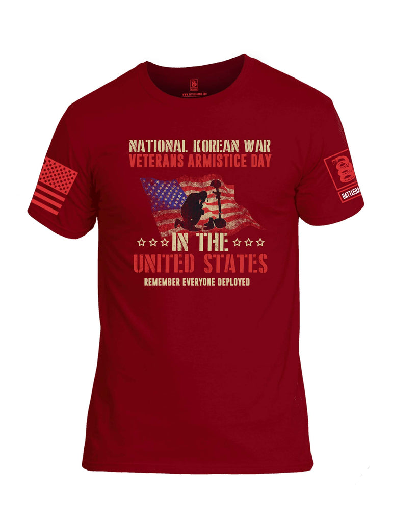 Battleraddle National Korean War Veterans Armistice Day In The United States Remember Everyone Deployed Red Sleeve Print Mens Cotton Crew Neck T Shirt