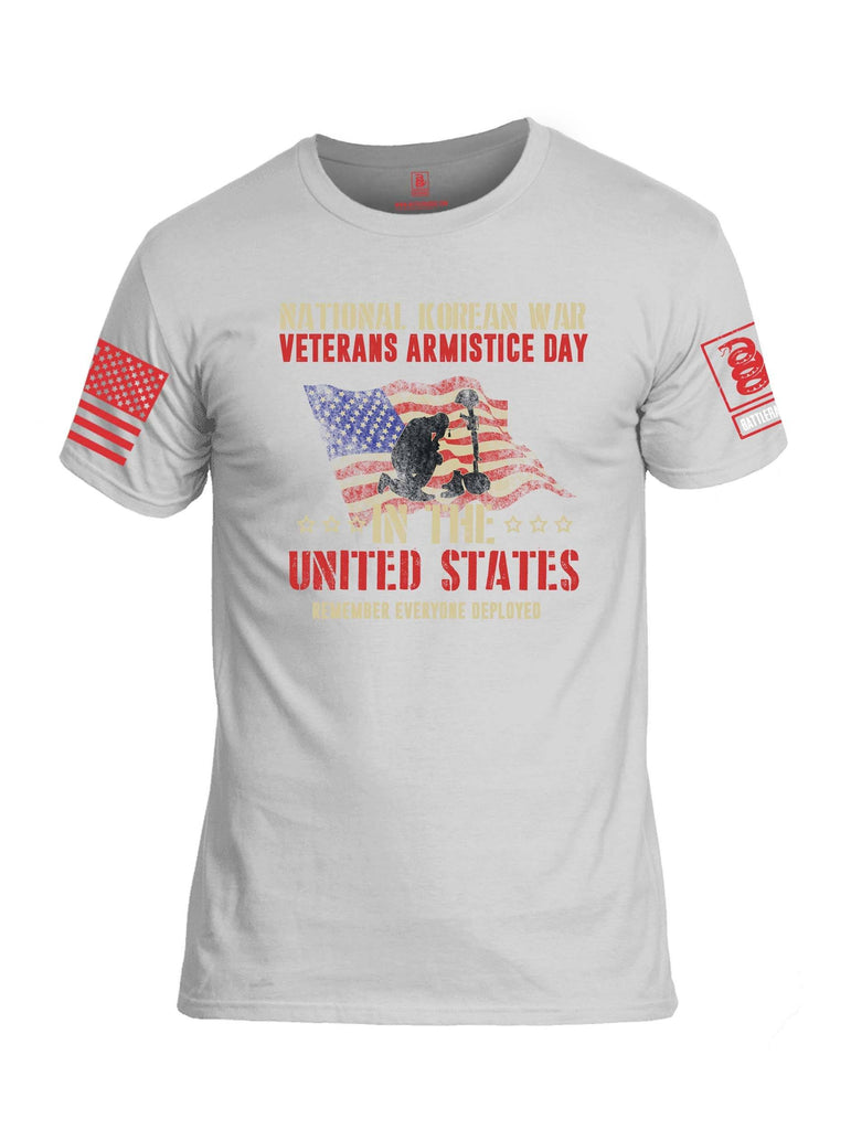 Battleraddle National Korean War Veterans Armistice Day In The United States Remember Everyone Deployed Red Sleeve Print Mens 100% Battlefit Polyester Crew Neck T Shirt shirt|custom|veterans|Apparel-Mens Shirts-DryFit
