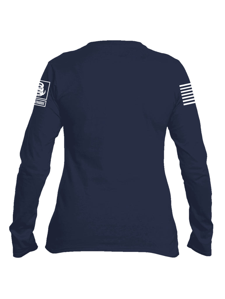 Battleraddle Ranger Punisher Skull White Sleeve Print Womens Cotton Long Sleeve Crew Neck T Shirt-Navy Blue