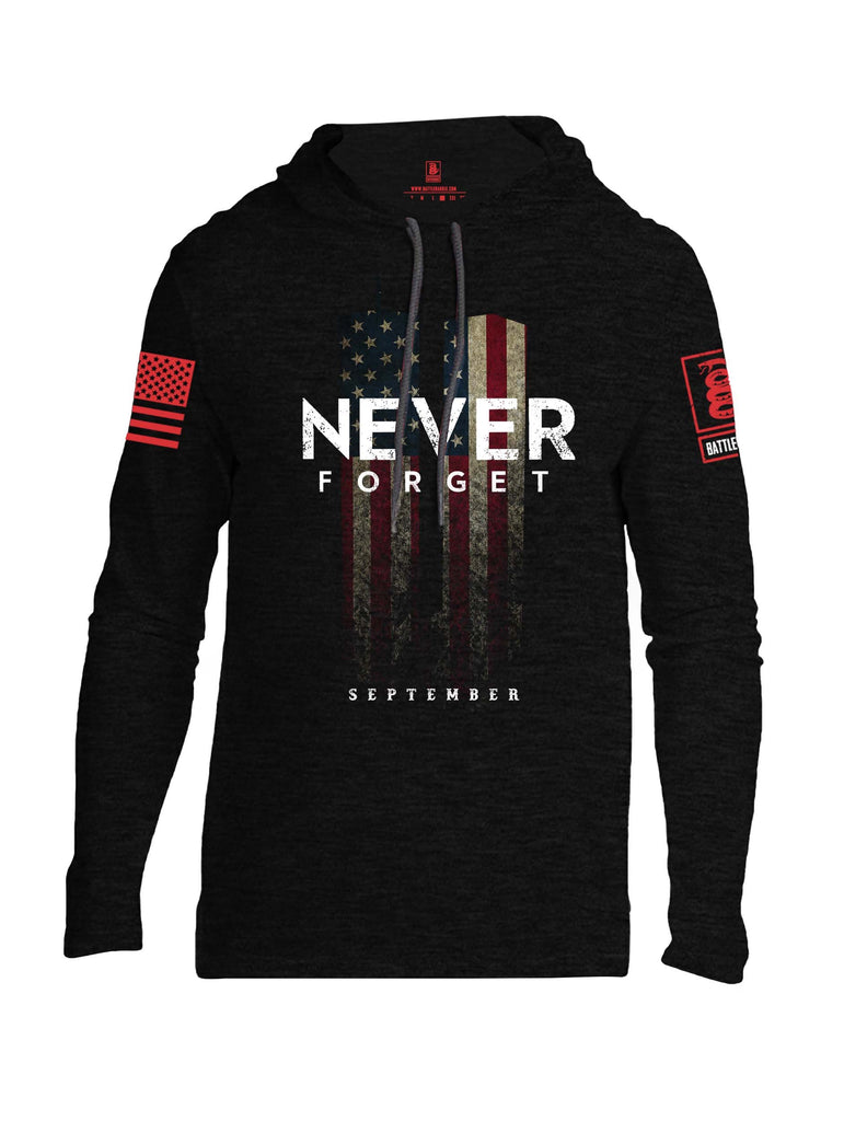 Battleraddle Never Forget September 11 Red Sleeve Print Mens Thin Cotton Lightweight Hoodie