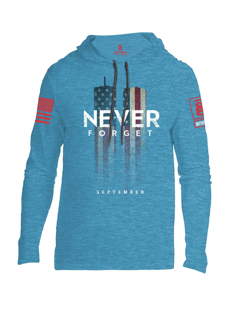 Battleraddle Never Forget September 11 Red Sleeve Print Mens Thin Cotton Lightweight Hoodie