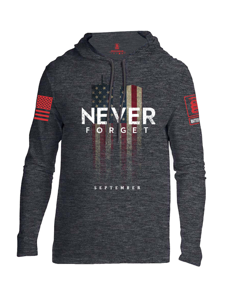 Battleraddle Never Forget September 11 Red Sleeve Print Mens Thin Cotton Lightweight Hoodie