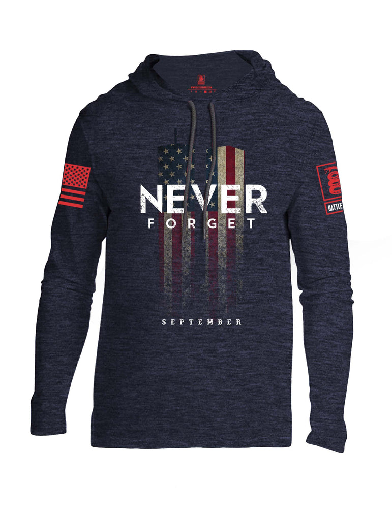 Battleraddle Never Forget September 11 Red Sleeve Print Mens Thin Cotton Lightweight Hoodie