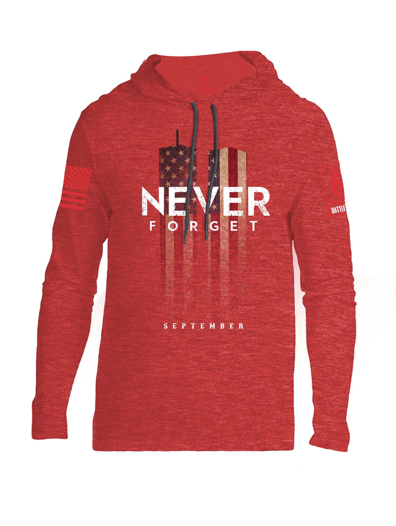 Battleraddle Never Forget September 11 Red Sleeve Print Mens Thin Cotton Lightweight Hoodie
